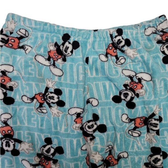 Disney Mickey Mouse Pajama Pants Fuzzy Fluffy Blue Womens Large Stretch Waist - Picture 2 of 6